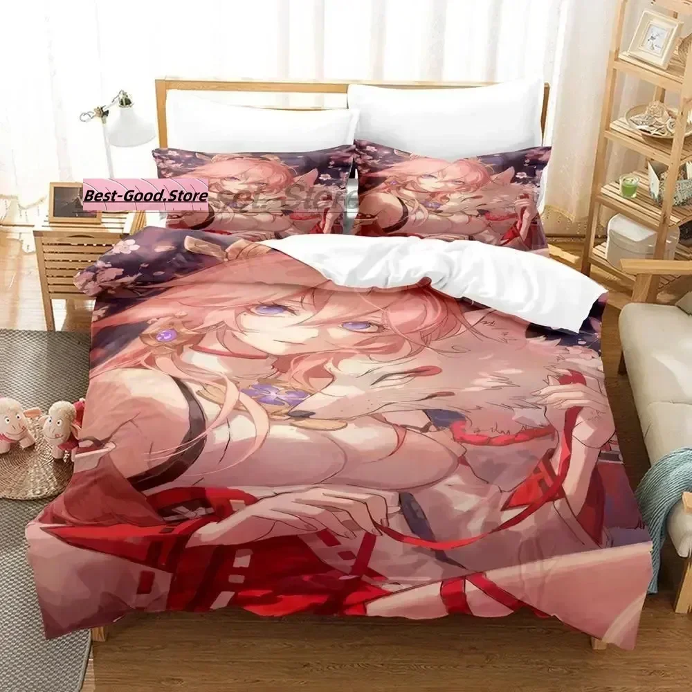 Genshin Impact Yae Miko Bedding Set Single Twin Full Queen King Size Bed Set Aldult Kid Bedroom Duvetcover Sets 3D Print Game - view 5