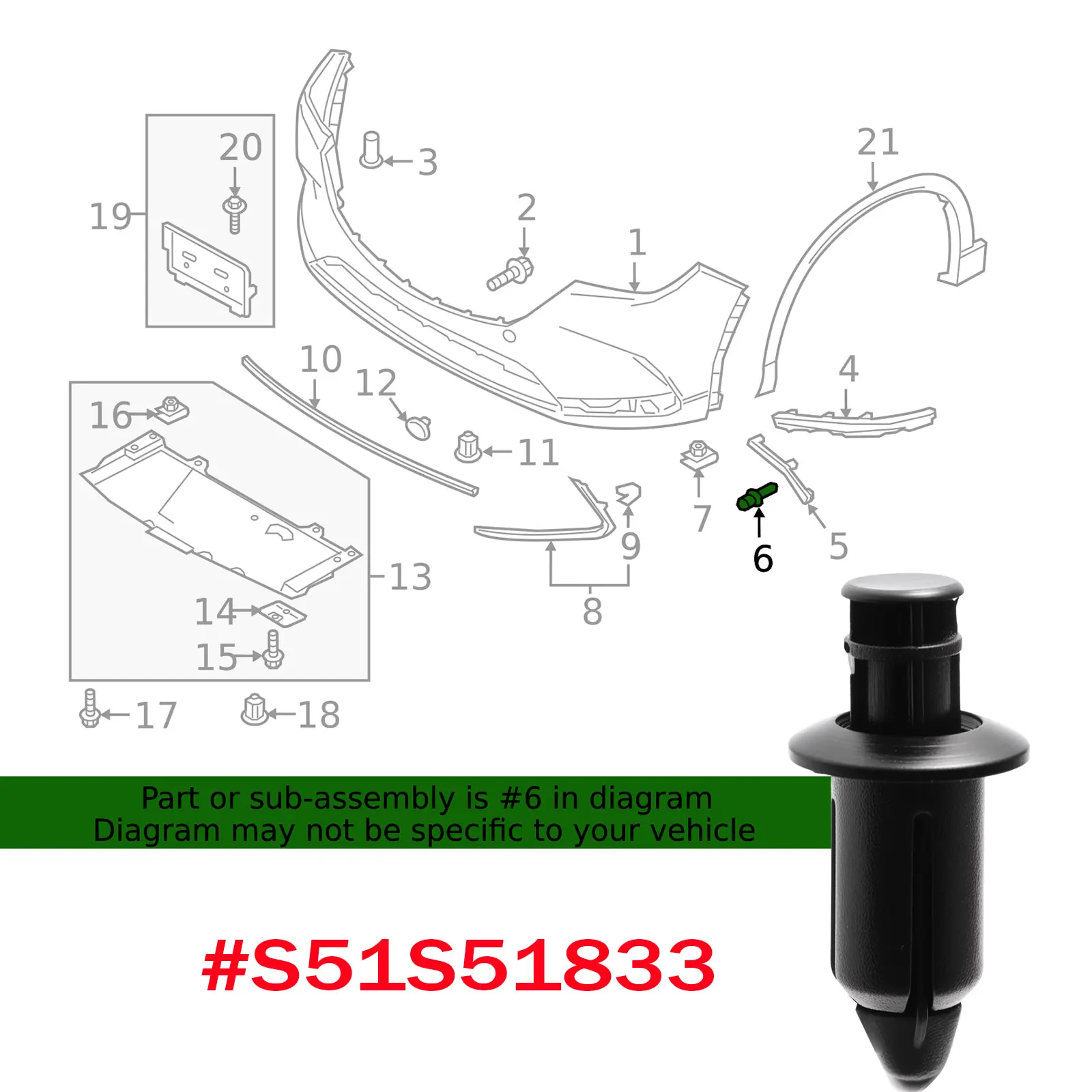 S51S51833 S51S-51-833 Bumper Cover Spacer Panel Clip Grille