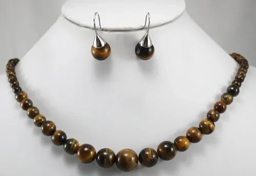 

Ожерелье и серьги-гвоздики с тигровым глазом, 6-12 мм, 18 дюймов