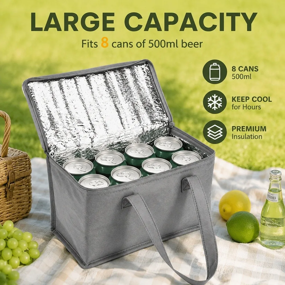 Large Capacity Picnic Thermal Bag Portable Handle Thermal Insulation Insulated Cooler Bag Folding Design Lunch Cooler Bag