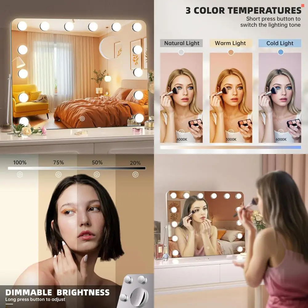 

Регулируемая яркость 17,7 x 13,8 Зеркало для макияжа в голливудском стиле с 3 режимами освещения