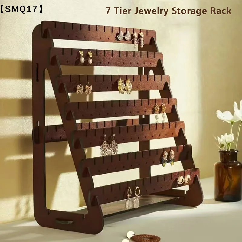 Multilayer Wooden Earring Stand Holder High-capacity Jewelry Storage Organizer Display Rack For Home Living Room Desktop【SMQ】