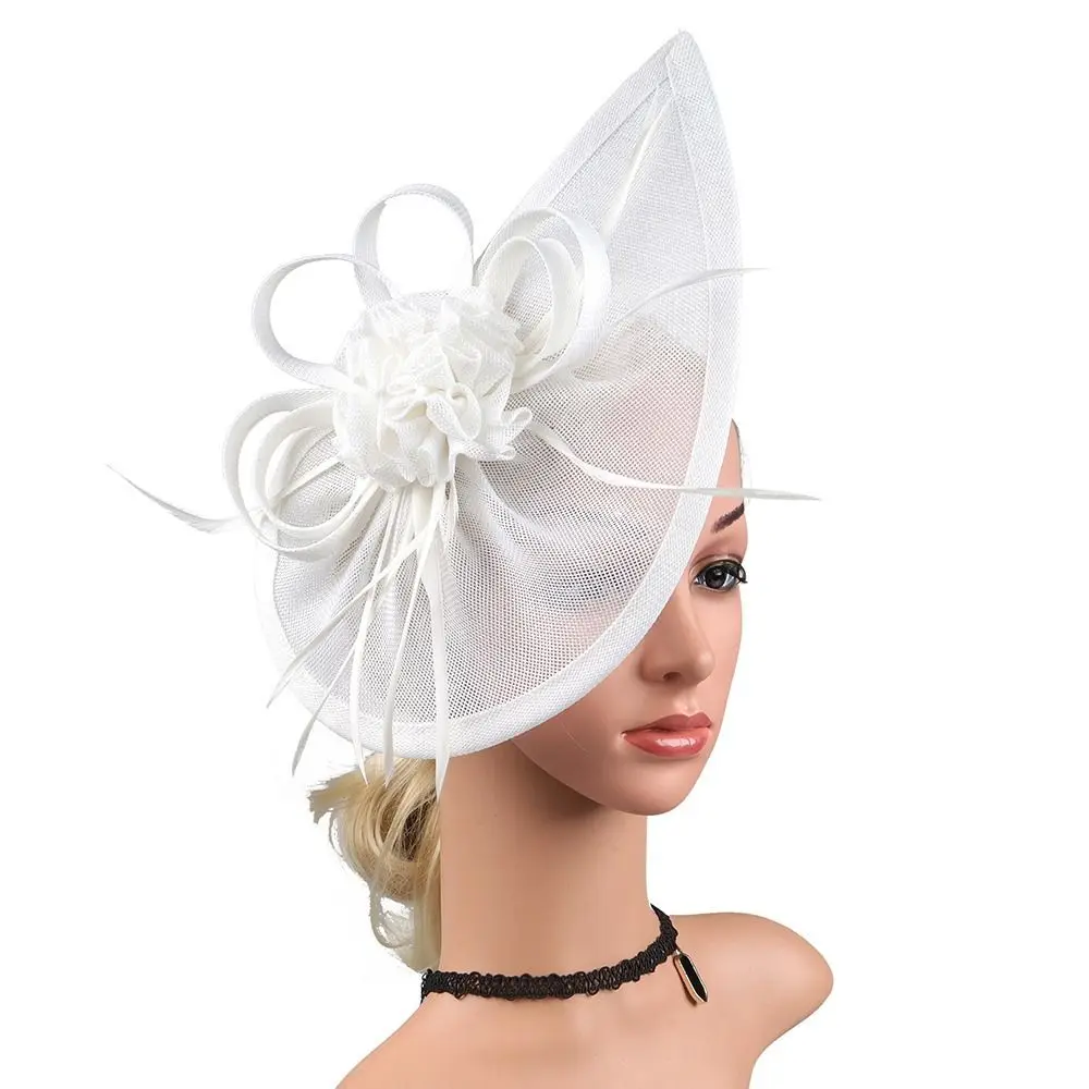 

Women Feather Hair Accessories Fascinator Hat Mesh Headband Hair Clip Tea Party