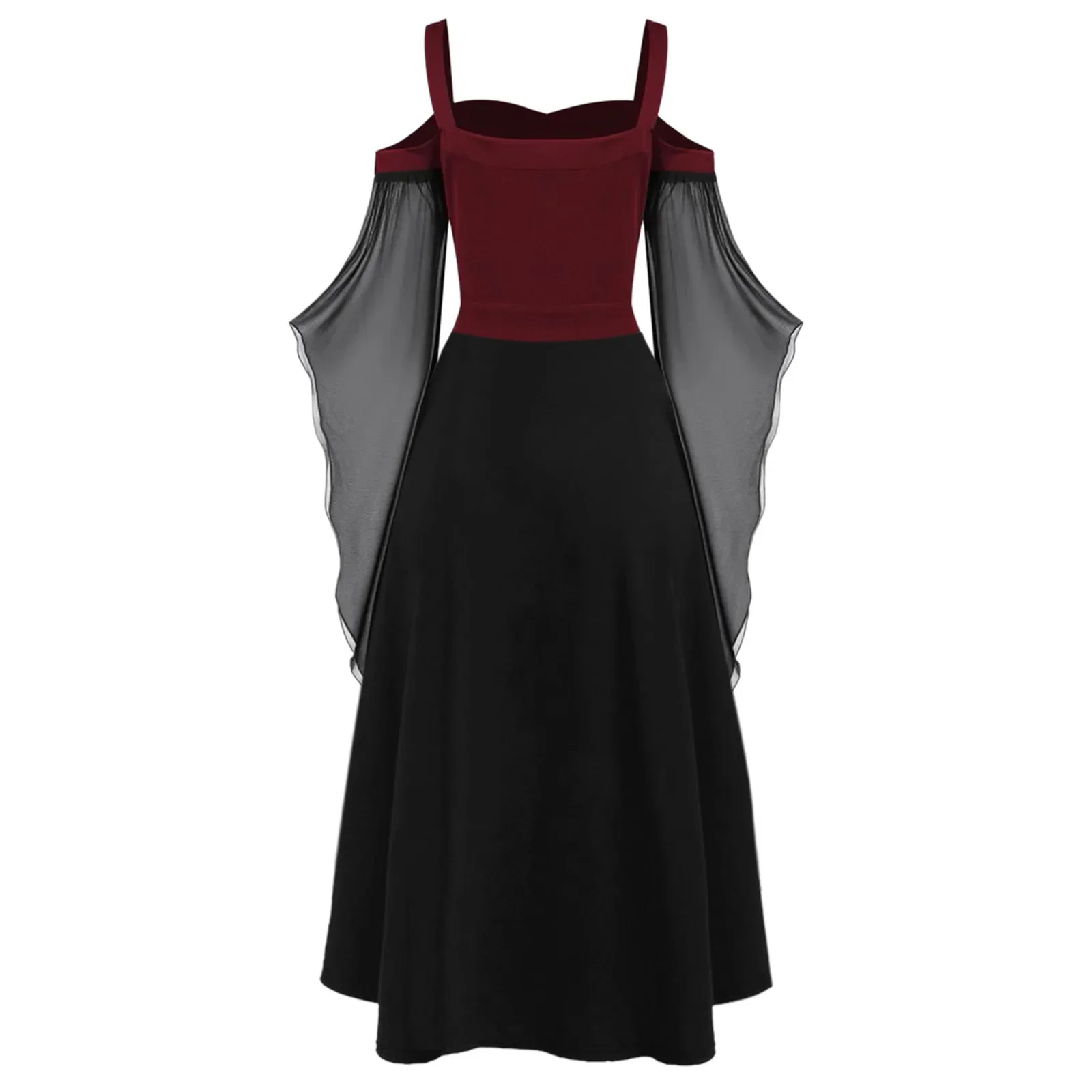 فستان طويل على الطراز القوطي مع حافة واسعة غير منتظمة الربط المرأة تانك الأعلى لجميع القديسين فستان بيان الموضة الفريدة #3