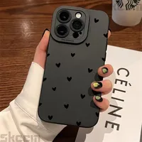 Black Love Heart Phone Case For iPhone 16 14 15 13 12 11 Pro Max X XR XS 7 8 15 16 Plus SE 2020 Shockproof Silicone Soft Cover