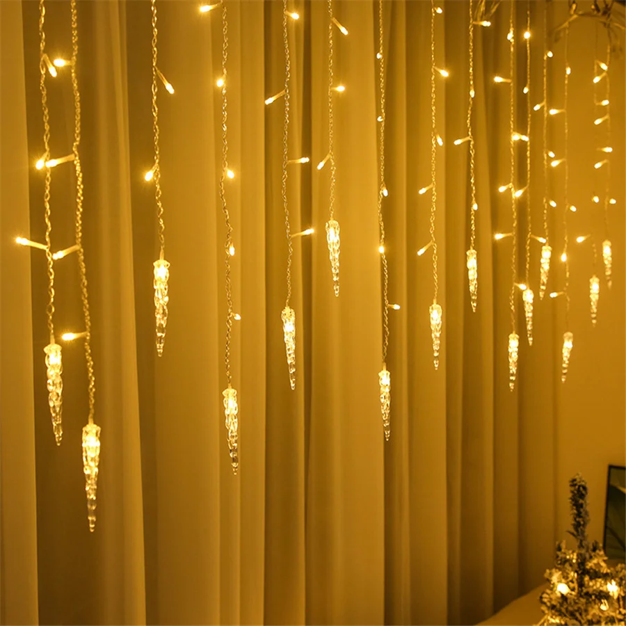 3.5M LED Ice Piton Curtain String Light Outdoor Waterproof 8 Modes Christmas Garland Fairy Light for Party Wedding Holiday Decor