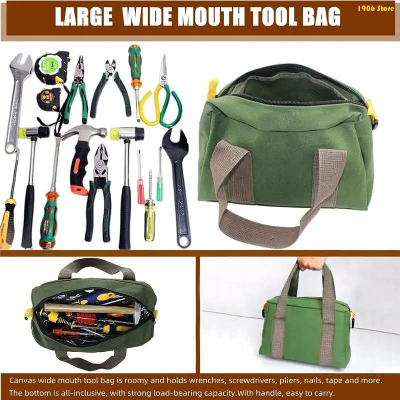 U1JB High Capacity Workshop Bag Canvas Fabric With Wide Opening Design