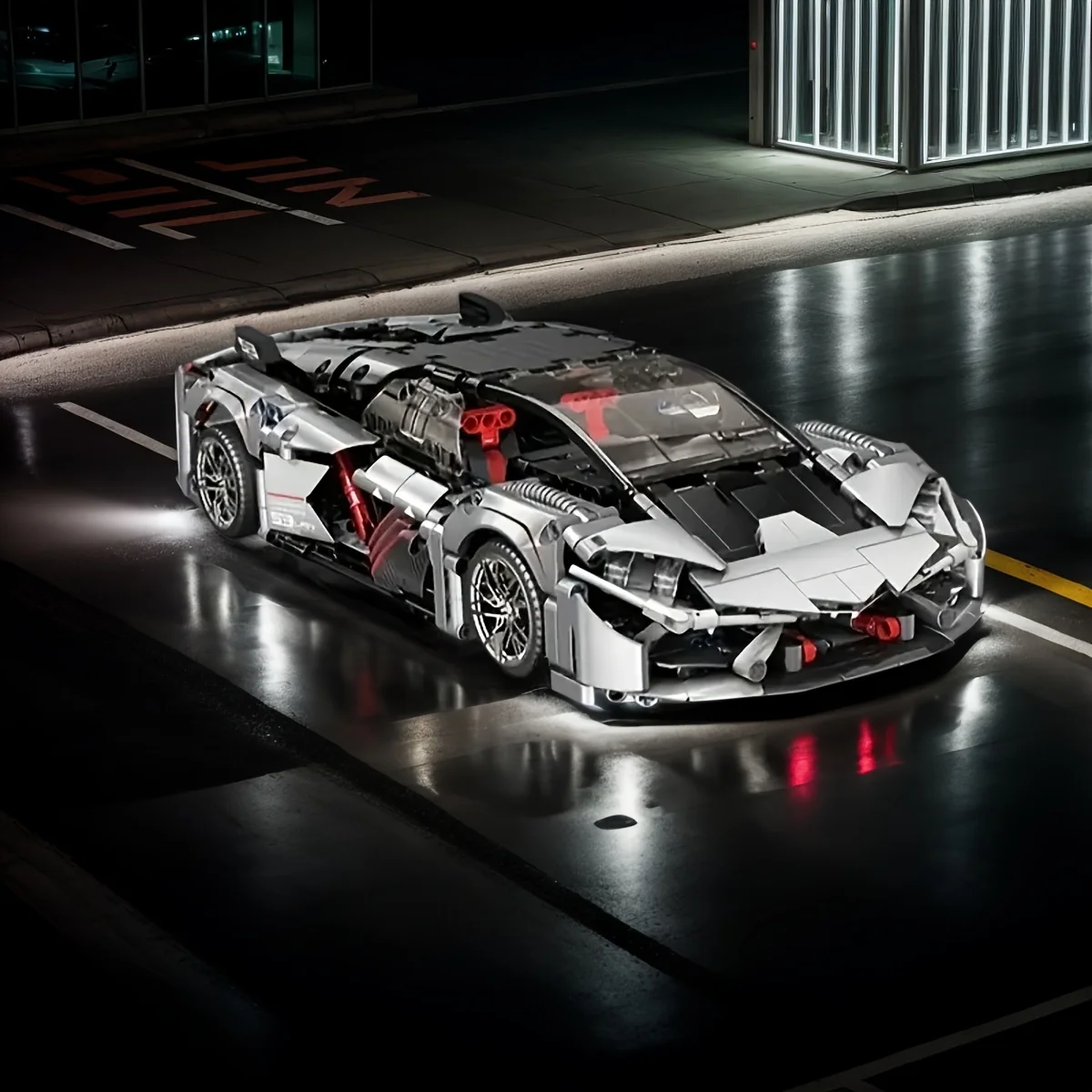 

Silver mechanical supercar building blocks, collectibles for sports car lovers, holiday birthday surprise gifts