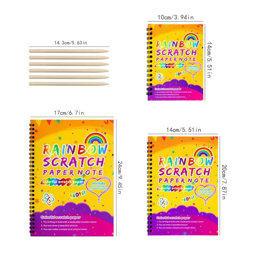 3 Pack Rainbow Scratch Off Notebooks Arts Crafts Supplies Set Color Drawing Paper Kit Gifts For 3-12 Year Old Girls Boys