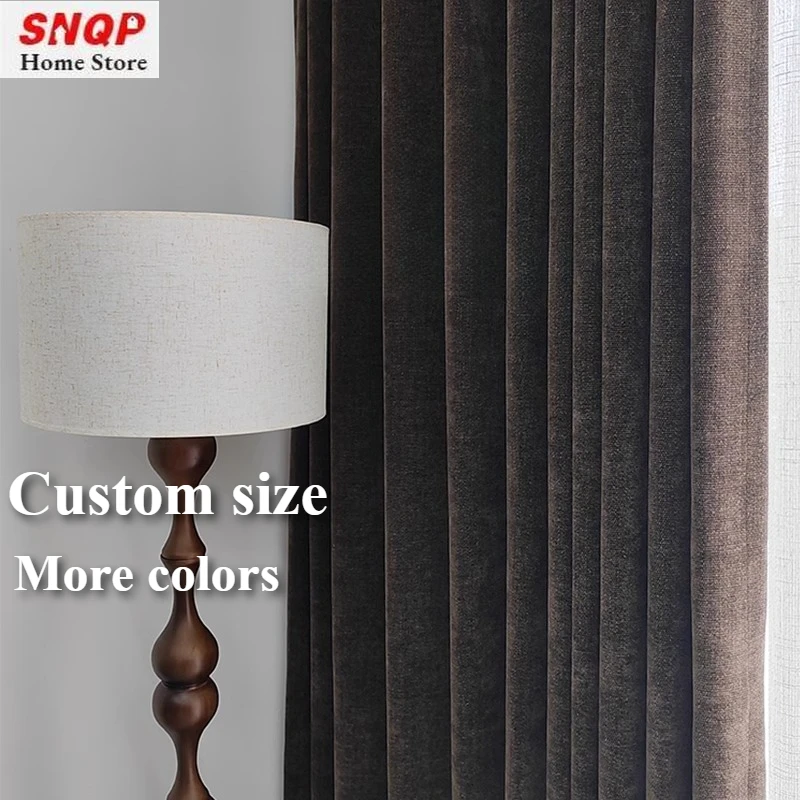 

Antique Luxury Dark Brown Chenille Nature Vertically Thicken Curtains for Living Room Bedroom Dining Custom Size White Tulle