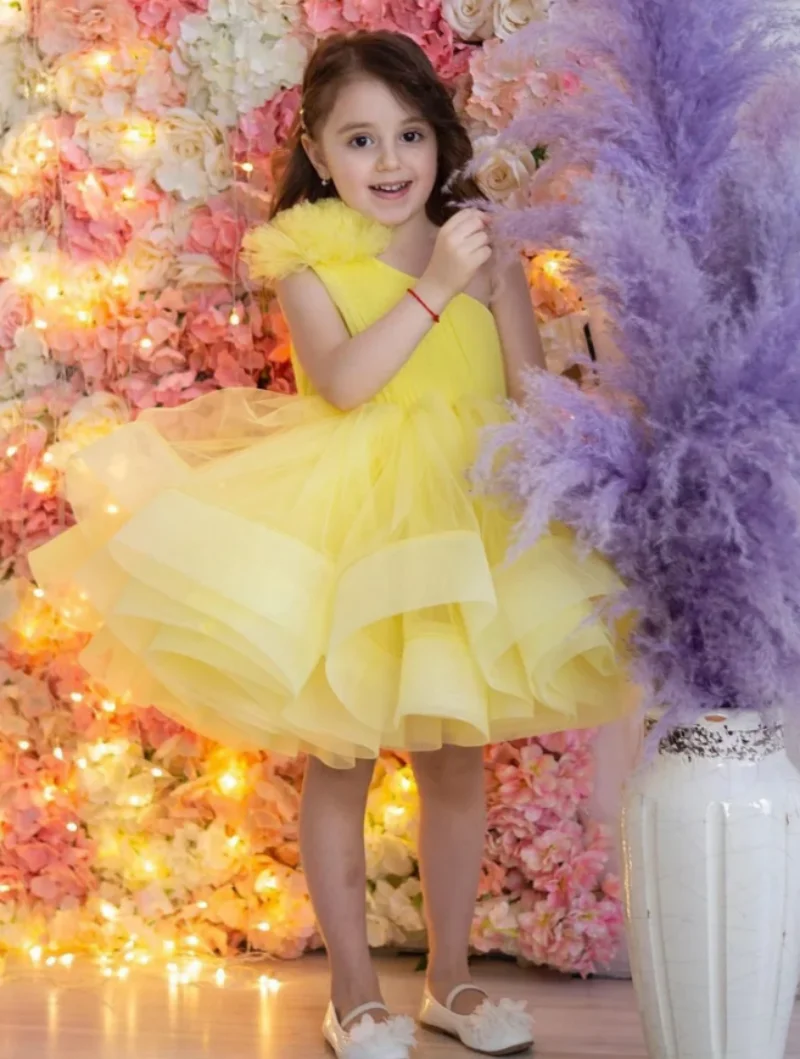 Vestido de princesa de um ombro feminino, Roupas infantis, Roupa Tutu, Vestido de casamento infantil, Festa, Novo, Personalizado