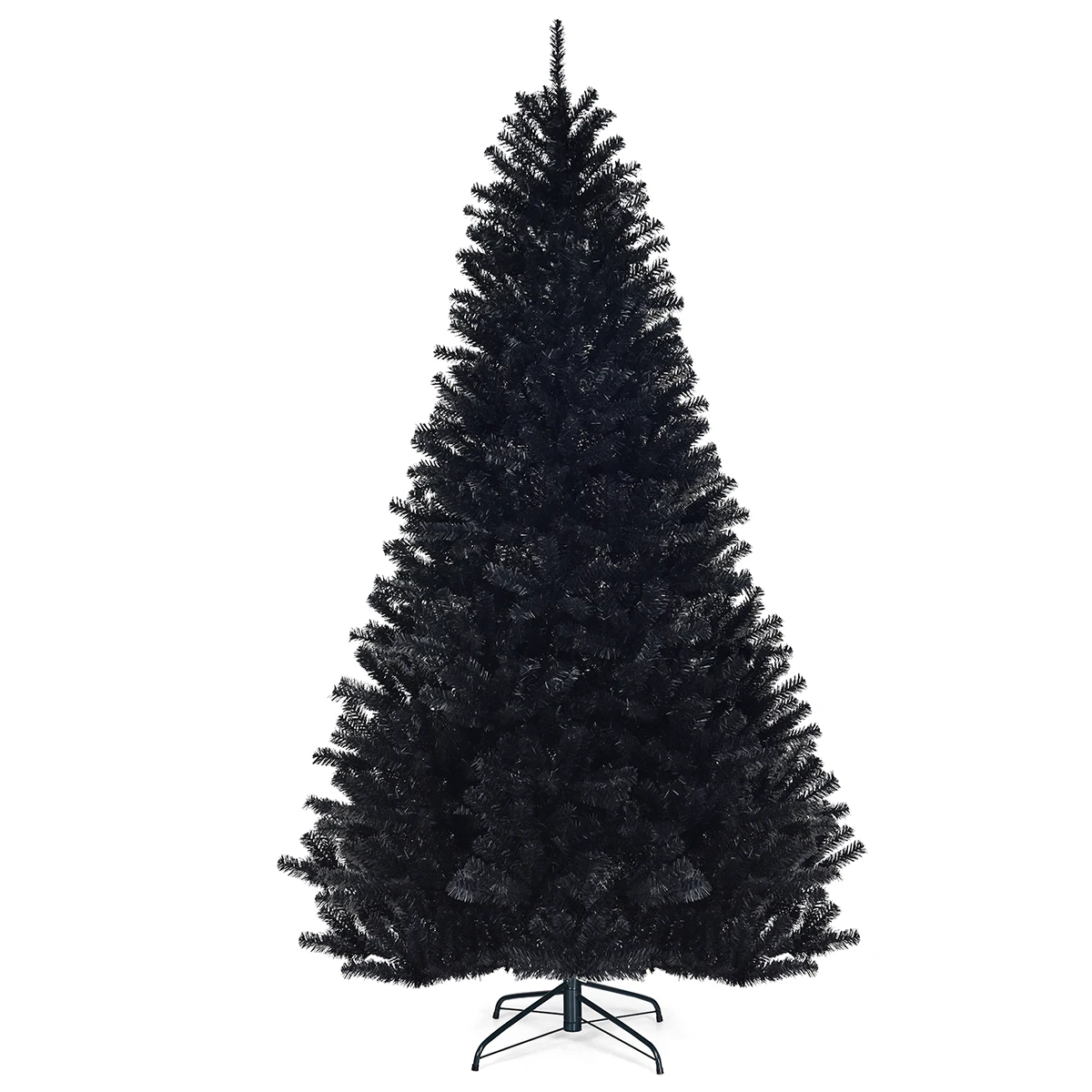

7.5Ft Hinged Artificial Halloween Christmas Tree Full Tree w/ Metal Stand Black