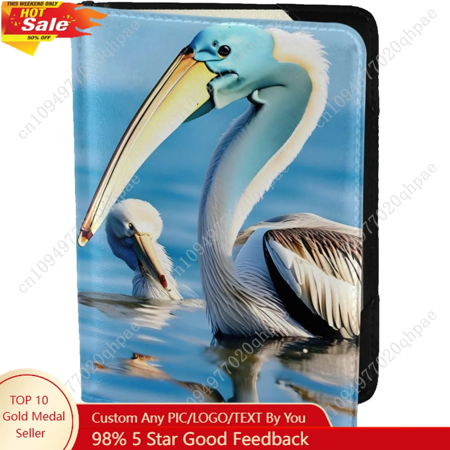 

Pelican Bird Blue Sea Sky print Leather Passport Holder Covers Case for Women Men, Travel Wallet Passport Holder