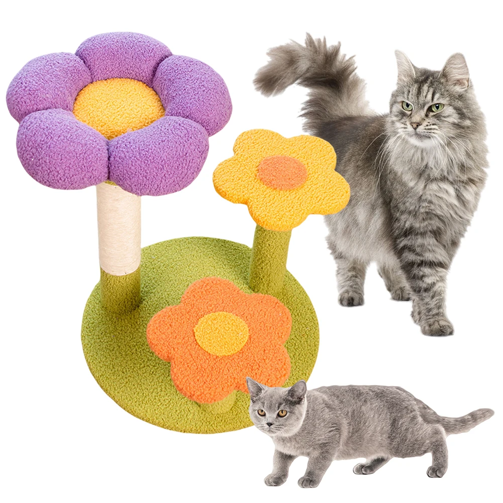 

Flower Cat Tree Tower Cute Cat Tree Sisal Wrapped Small Cat Tower Multi-Function Interactive Cat Tower 3 Layer for Kittens