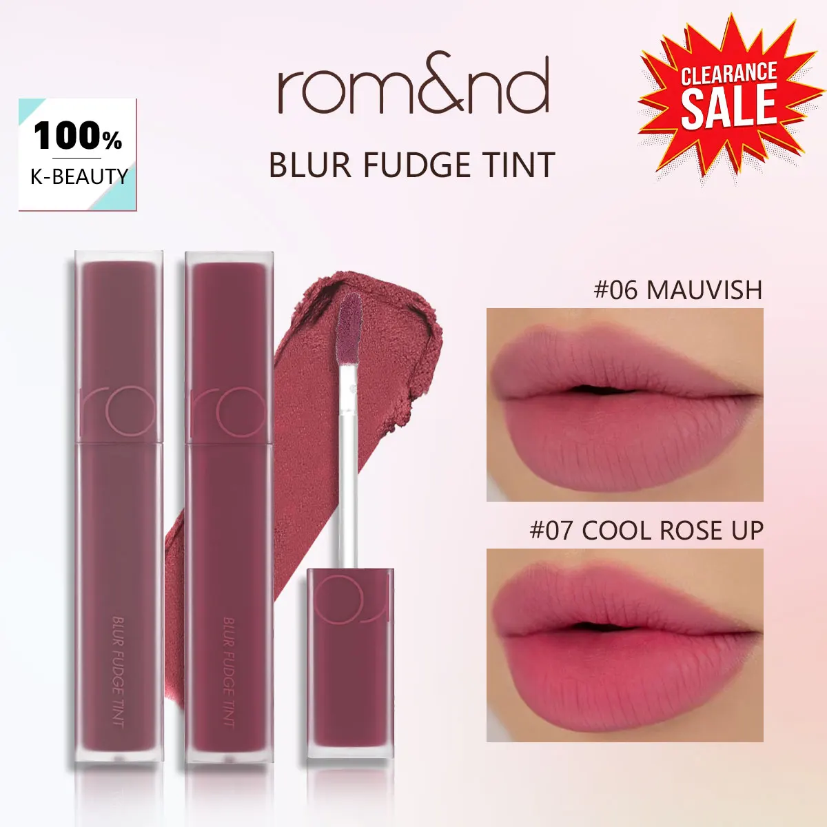 [ClearanceSale] rom&nd BLUR FUDGE TINT 06&07,Lip Gloss,Smooth&Silky Touch,Creamy Texture​,Korean Cosmetic,K-Beauty,Korean Makeup
