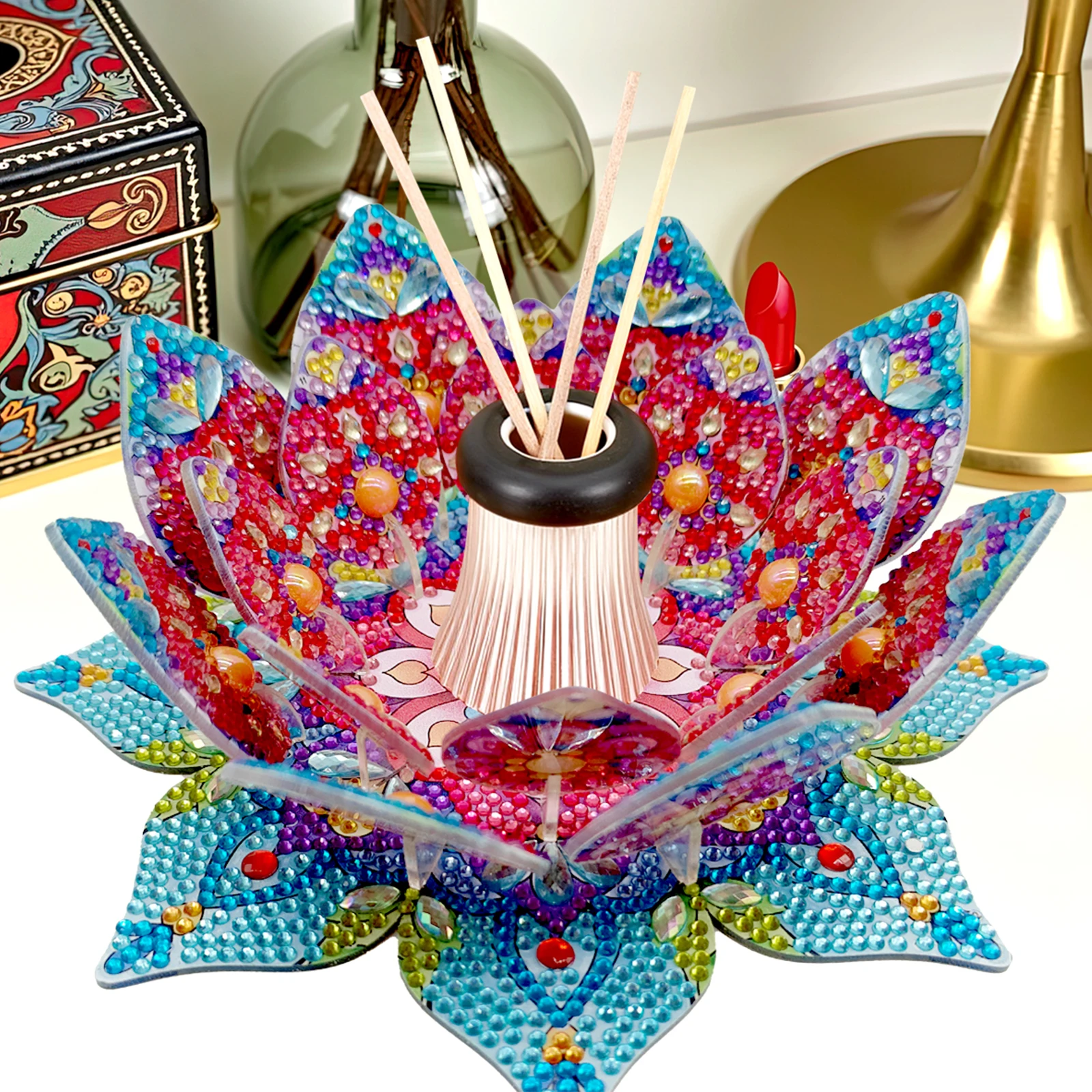 

Lotus Candlestick DIY Diamond Tabletop Ornaments Kit Diamond Painting Table Ornaments for Adult Beginner Home Office Decor