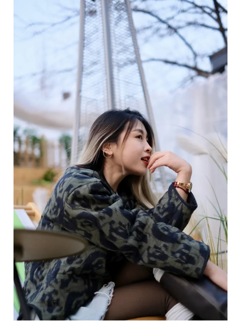 LIBIELIY Women's Elegant Fashion Animal Print Loose Edition Vintage Crewneck Cotton-padded Jacket Multi-color Option