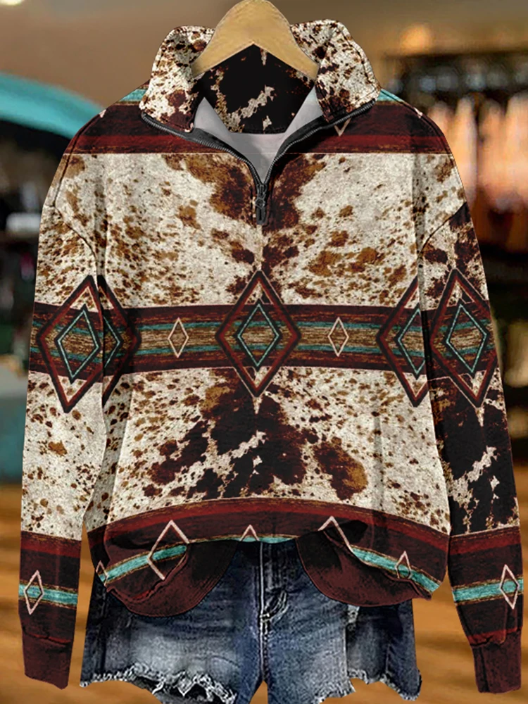 Unique Retro Western Aztec Totem Print Sweatshirt