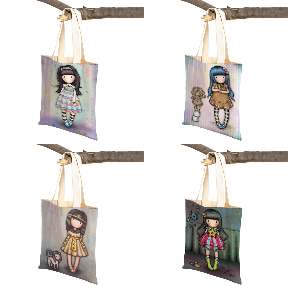 Cartoon Children Shopping Bag for Lady Both Sided Foldable Reusable Canvas Casual Cute Girl Tote Women Travel Portable Handbag