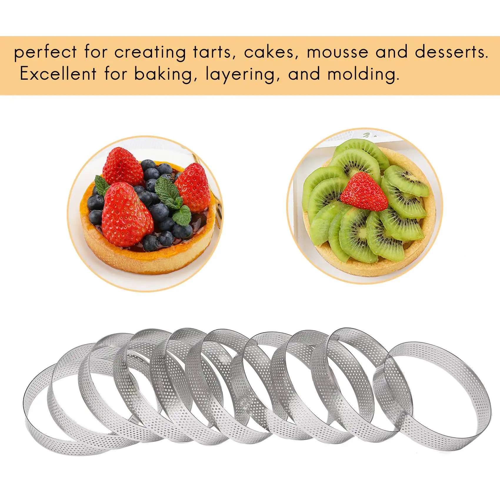 10 Stuks Ronde Zure Ringen Met Gaten Roestvrij Staal Fruit Taart Quiches Cake Mousse Schimmel Keuken Bakvorm 10Cm