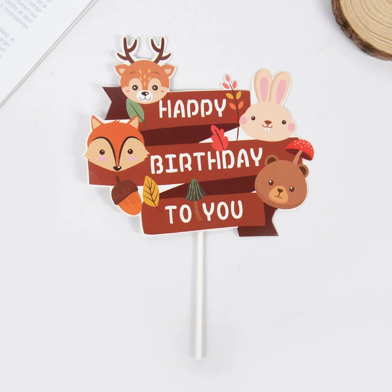 1Set Cartoon Animal Fox Rabbit Cupcake Topper Safari Animals Theme Wild One Birthday Party Baby Shower Cake Decoration