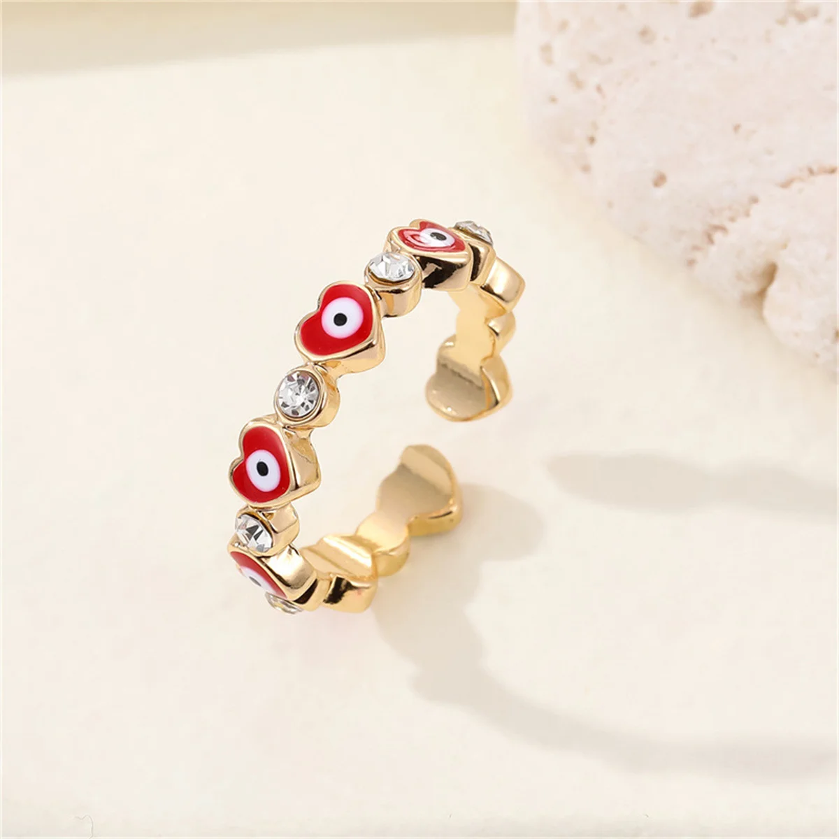 Lucky Blue Turkish Evil Eye Open Rings For Women Gold Color Colorful Enamel Heart Zircon Eye Finger Ring Vintage Gothic Jewelry