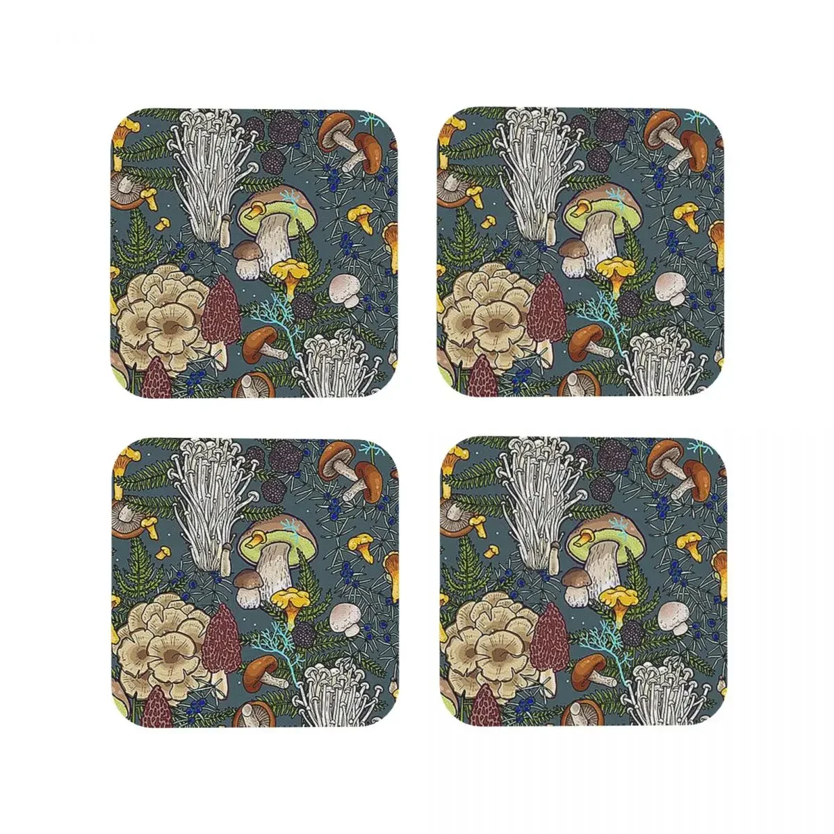 Mushroom Coasters Kitchen Placemats Non-slip Insulation Cup Coffee Mats For Decor Home Tableware Pads Set of 4