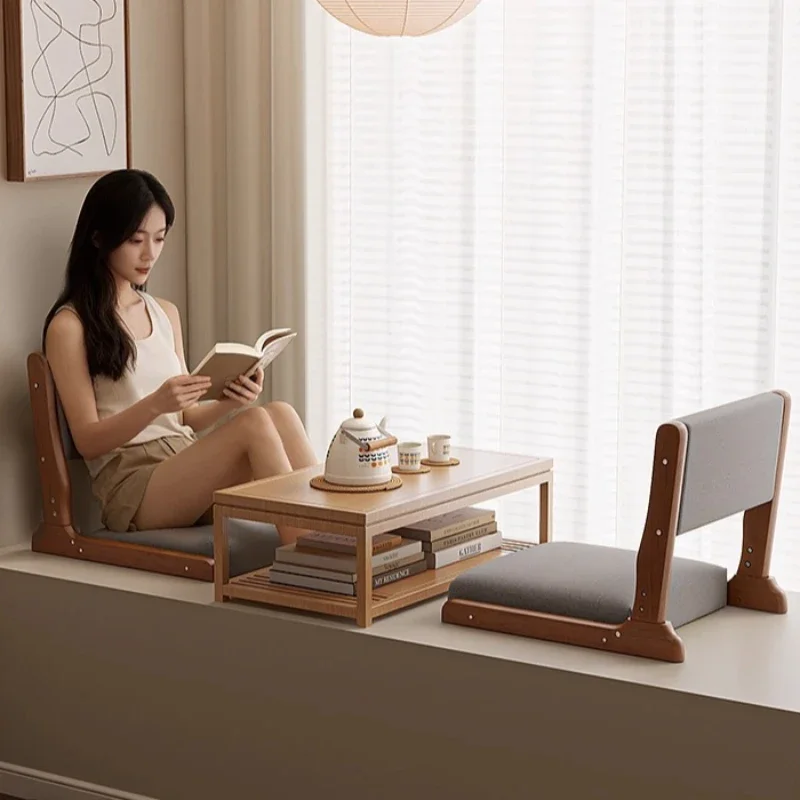 Multi-functional Solid wood foldable tatami back chair and room chair seat legless sitting lazy sofa