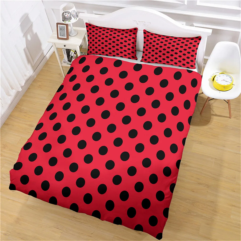 HUANZHUANG Bedding Set Boys Girls Simple Red Dots Twin Queen Size Duvet Cover Pillowcase Adult Home Textileextile Decoration