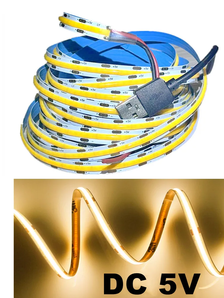 DC 5V USB pasek COB Led światła zasilane USB o wysokiej gęstości oświetlenie liniowe 320LED/m elastyczna taśma LED 3000K/4500K/6500K kolory — zdjęcie 2