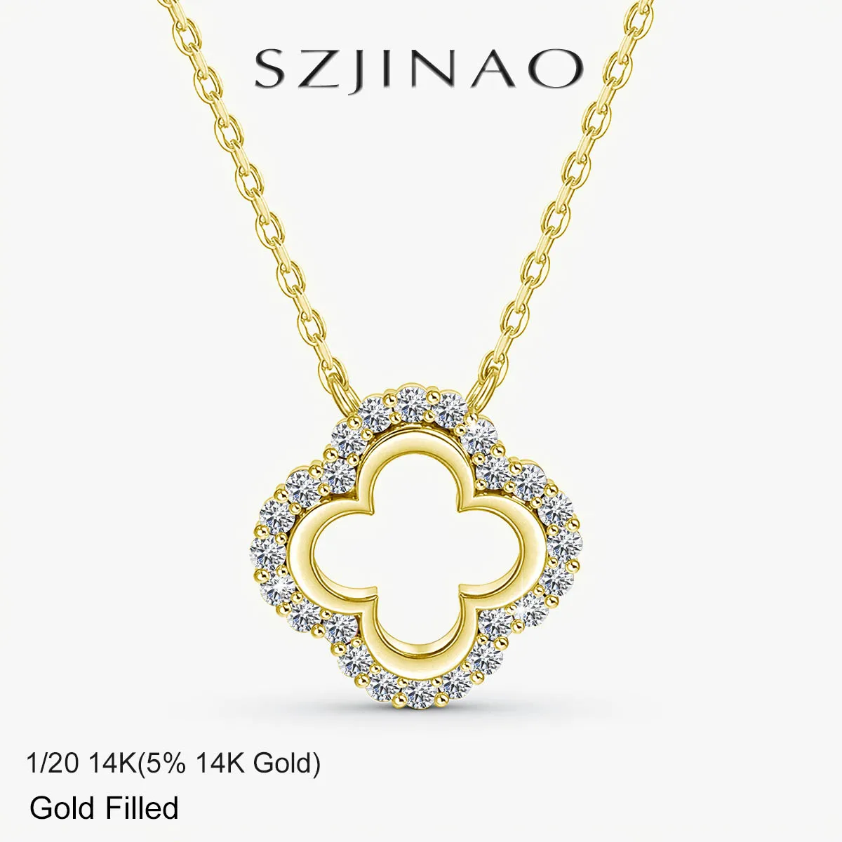 Lucky Four Leaf Clover Moissanite Necklace 14K Gold Filled Diamond Pendant Wear-resistant for Women Daily Gift Fine Jewelry