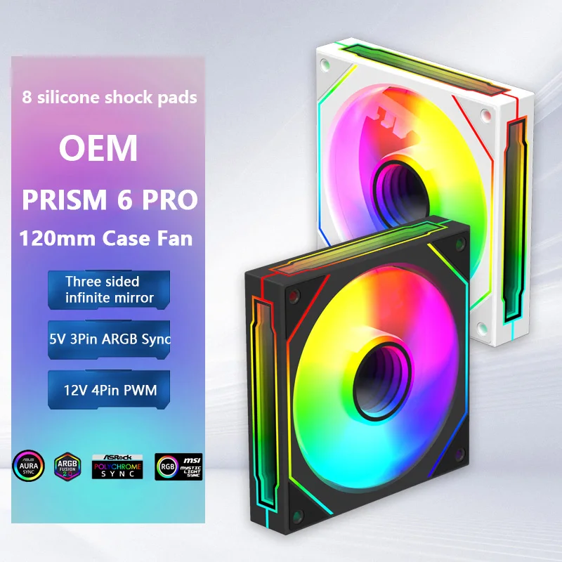 OEM Prism 6 Pro ARGB Корпус для ПК Вентилятор 120 мм 3-стороннее бесконечное зеркало 5 В 3PIN Синхронизация освещения материнской платы 4PIN PWM