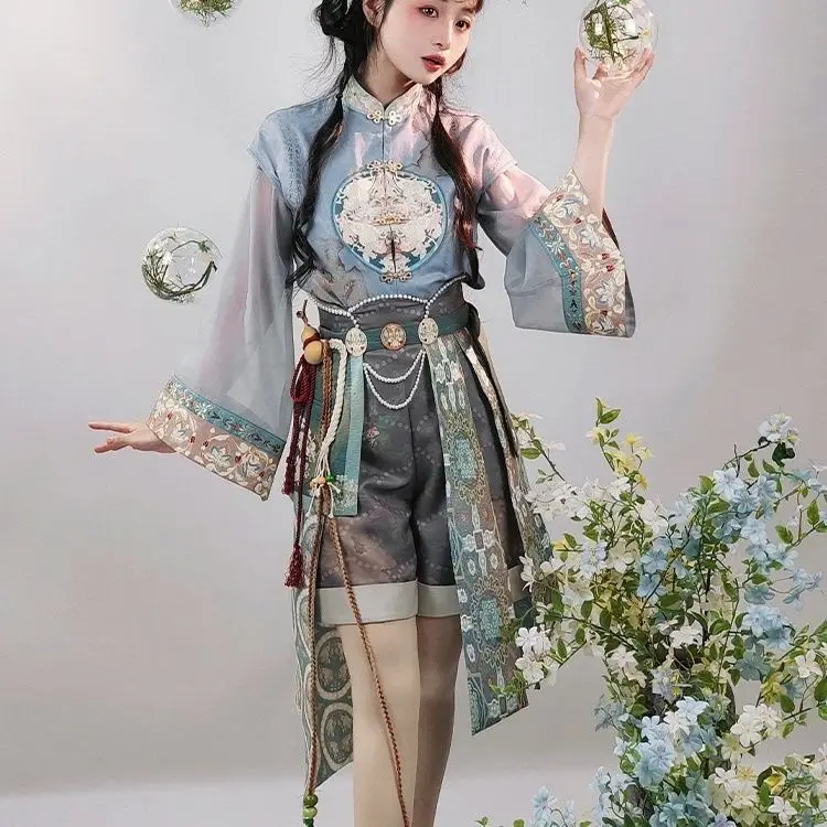 new Chinese style[Deer singing]Improved Han style shorts, anime, Chinese style, and youthful pants set for girls