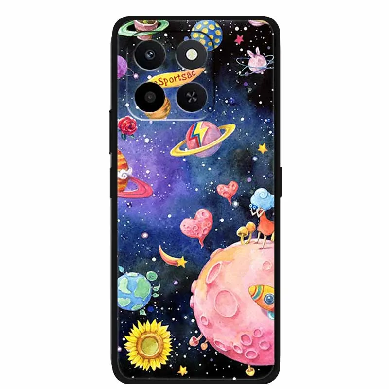 حافظة مزخرفة ثلاثية الأبعاد لهاتف Honor Play 10T 400 Smart 4G 5G غطاء خلفي على شكل زهرة الإغاثة حافظة ناعمة من السيليكون الأسود لهاتف Honor X7d 4G 5G Para