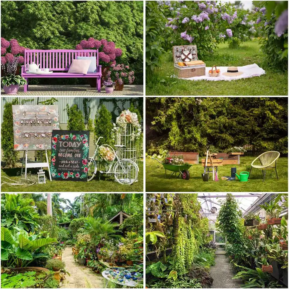 

Spring Garden Greenery Decoration Backdrops Green Grass Flowers Park Background for Photography Jungle Plants Photo Studio Props