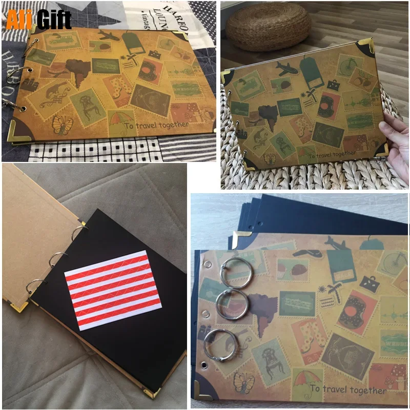 DIY Wedding Photo Album Cowhide Paper Handmade Travel Theme Foto Albums Family Memory Record Scrapbook Gift