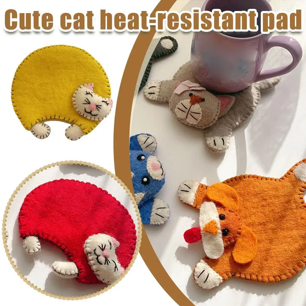 1PCS Animal Wool Felt Coasters Set - Cartoon Style Tea Coasters, Coffee Mug Pads - Kitchen Table Decor and Christmas Gift