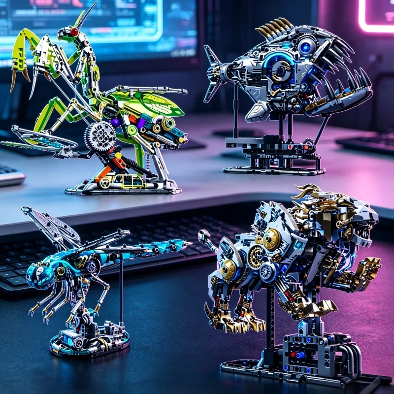 

Creative Mechanical Lion, Piranha, Mantis, Dragonfly Building Blocks DIY Assembly Model Desktop Decoration Adult Gift Christmas Toy Gift