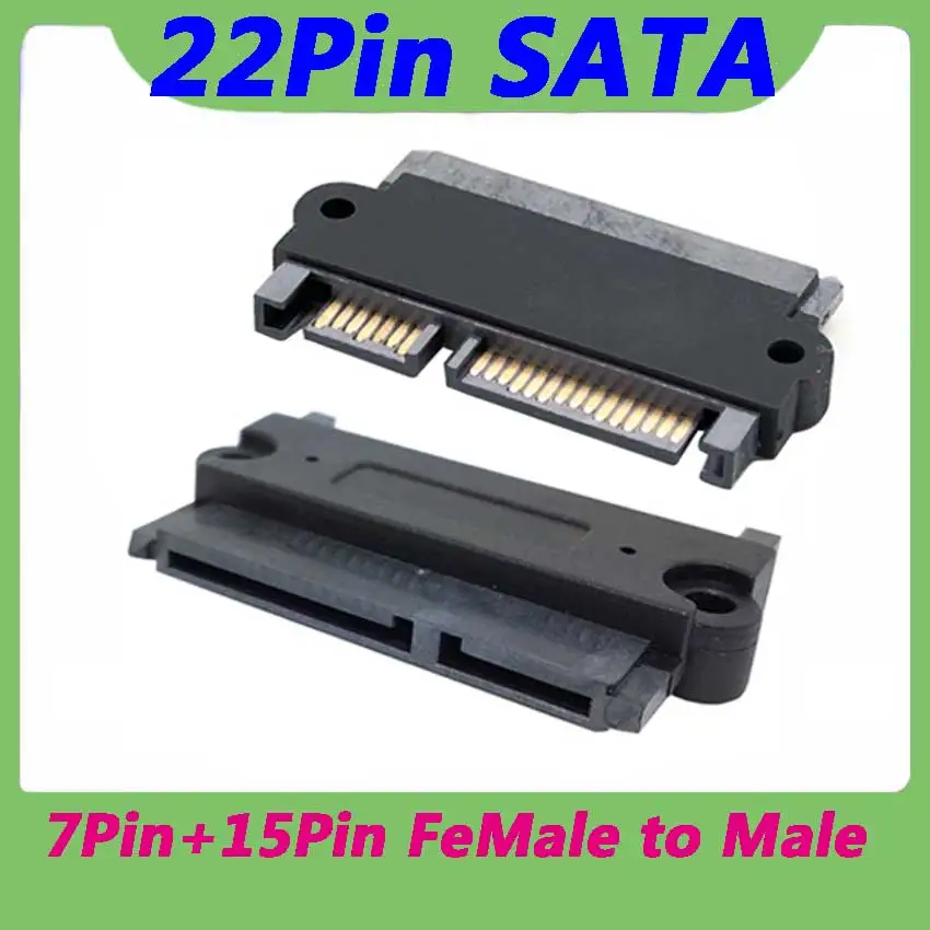 1Pcs SATA Adapter Converter 22Pin Sata With 7pin+15pin FeMale to Male SATA Power Data Cable