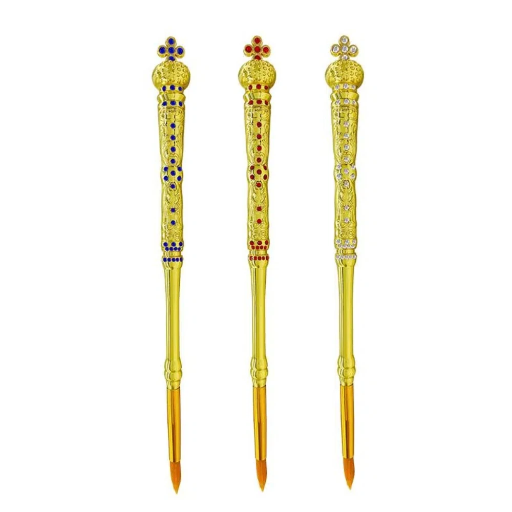 HTISOK 3Pcs Orthodox Ritual Pen Gold-Plated Alloy with Blue/Red/White Crystals Ornate Crown Cross Design Religious Ceremony Tool