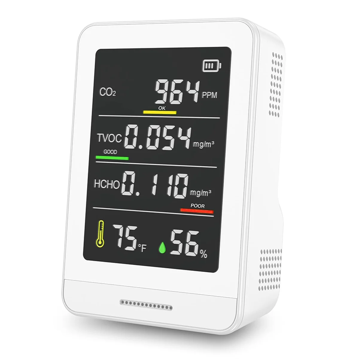 

Air Quality Monitor Indoor-Air Quality Tester Detects, CO2, Temperature, TVOC and Humidity, Air Quality Meter for Homes