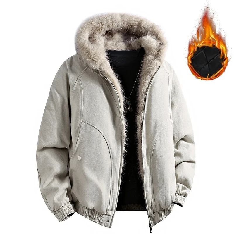 

Men's Winter Fur Collar Hooded Jackets Cleanfit Padded Coat Men Thicken Warm Parkas Outwear Streetwear Harajuku Oversized Jacket