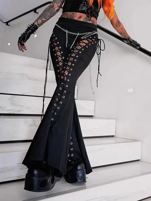 Pantalones acampanados transparentes de encaje para mujer, mallas largas informales de cintura alta para baile, efecto adelgazante, Faion de primavera