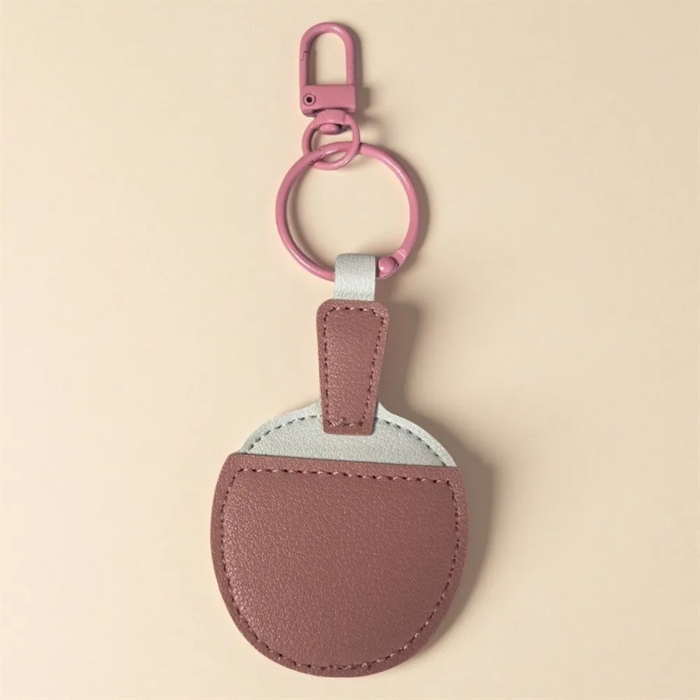 Funny Table Tennis Bats Keychain Creative Cute Ping-pong Racket Pendant Hanging Backpack Decor PU Leather Keyring