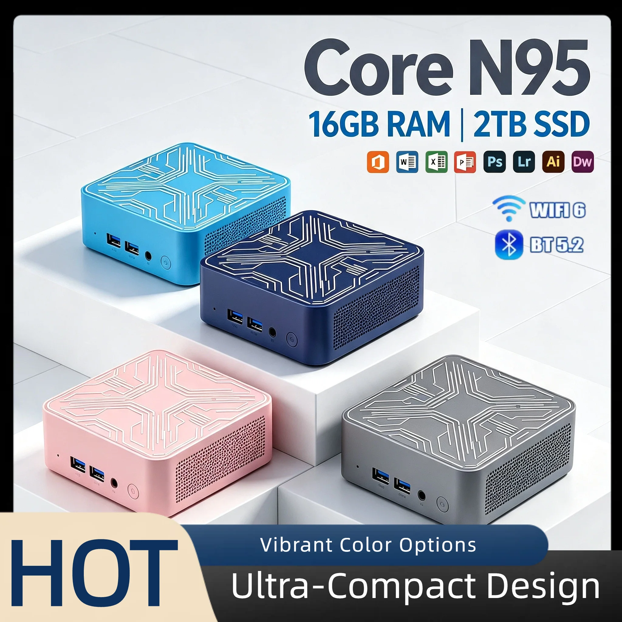 Intel Core N95 Small Form Factor PC 16GB RAM 2TB NVMe SSD Triple 4K HDMI WiFi6 BT5.2 High Speed Office Desktop Pro