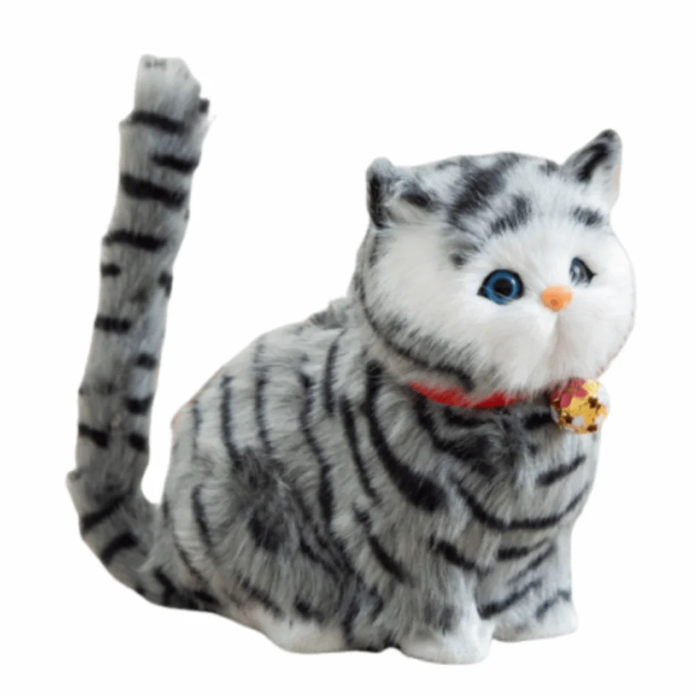 Kawaii Fluffy Simulation Cat Plush Toy Cute Creative Plush Cats with Sound Soft Cartoon Imitation Cat Plush Doll Car Decoration