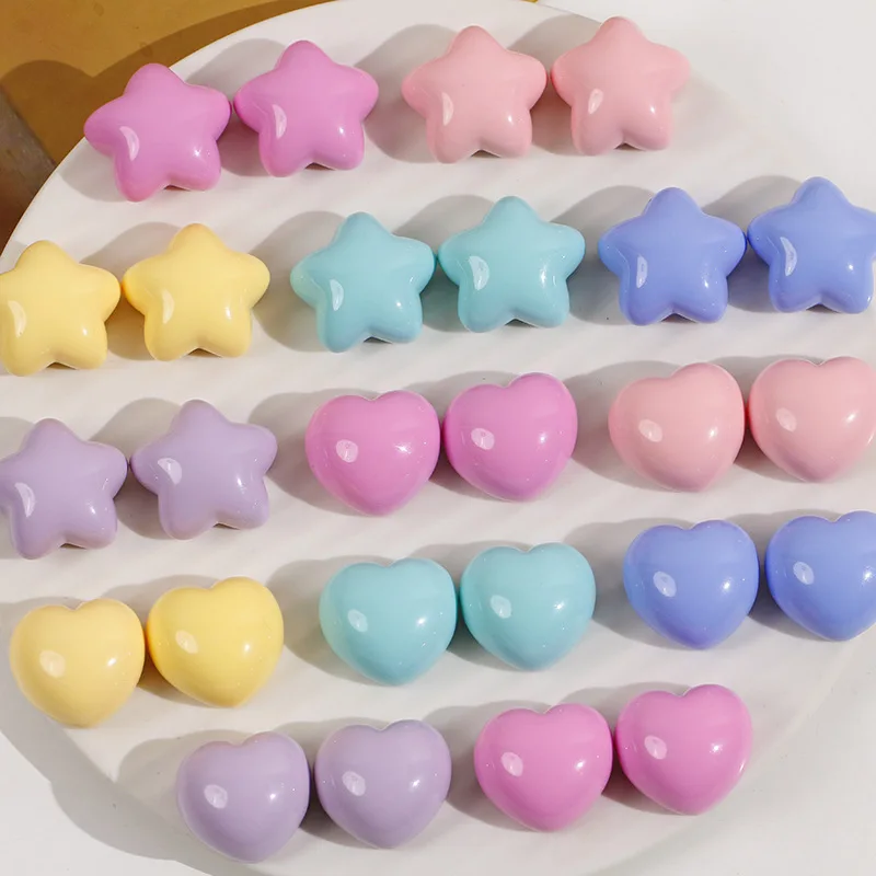 Wholesale 100pcs 24mm Solid Pastel Colors Flatback Stars Love Heart Resin Cabochons Fit Girls Hair Clip Phone Shell Case DIY