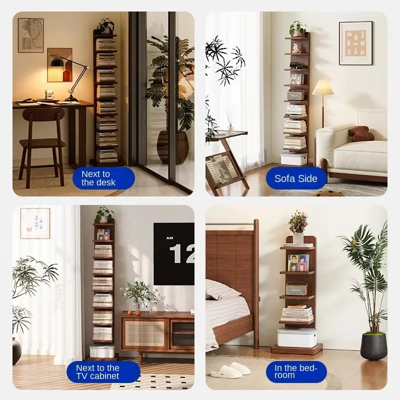 Modern solid wood invisible bookshelf integrated narrow wall cabinet children's book storage living room bookcase floor shelf