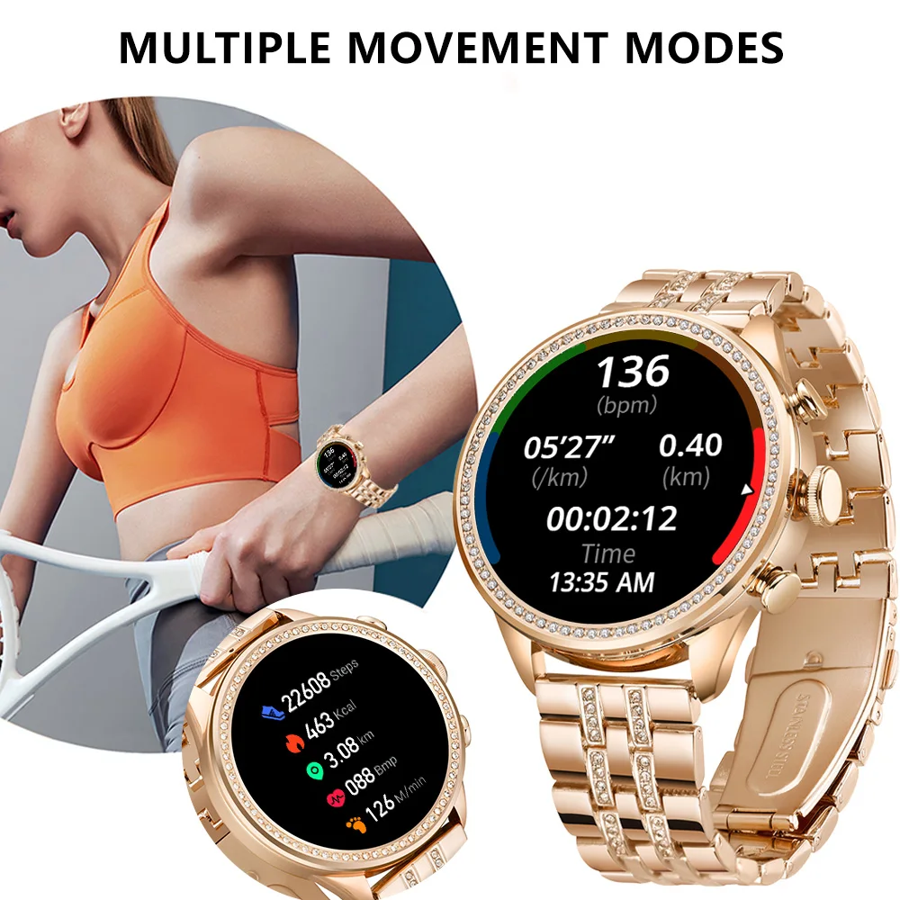 Damen-Smartwatch, 1,28 Zoll, HD, 240 x 240 cm, Bluetooth-Anruf, nehmen Sie mehr Übungen, individuelles Foto, kabelloses Laden, modische Uhr, multifunktional