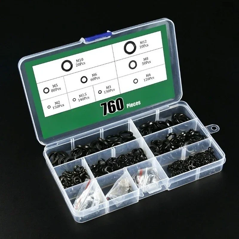 760Pcs Black Zinc Plated Alloy Steel Spring Lock Washer Assortment Kit 9 Sizes - M2 M2.5 M3 M4 M5 M6 M8 M10 M12 Fastener Tool